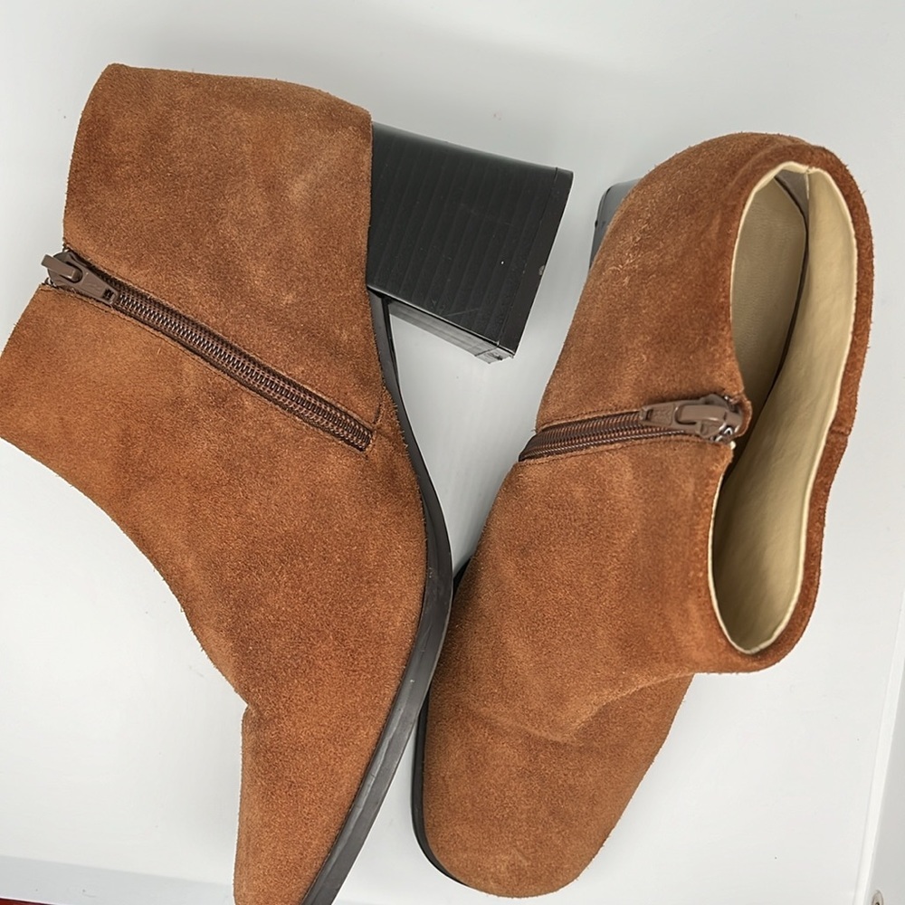 Pazzo‎ Suede Leather Brown Nutmeg Block Heel Casual Boots Booties Size 8M